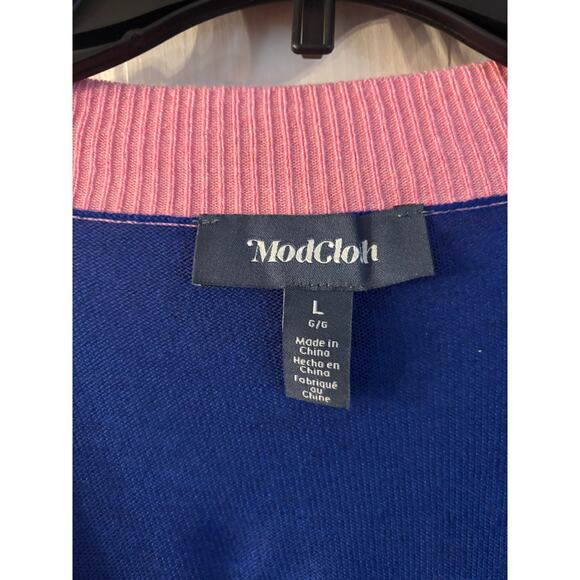 ModCloth Women’s Color block Cardigan Button Up V Neck Size Large NWT Pink Blue - Picture 6 of 7